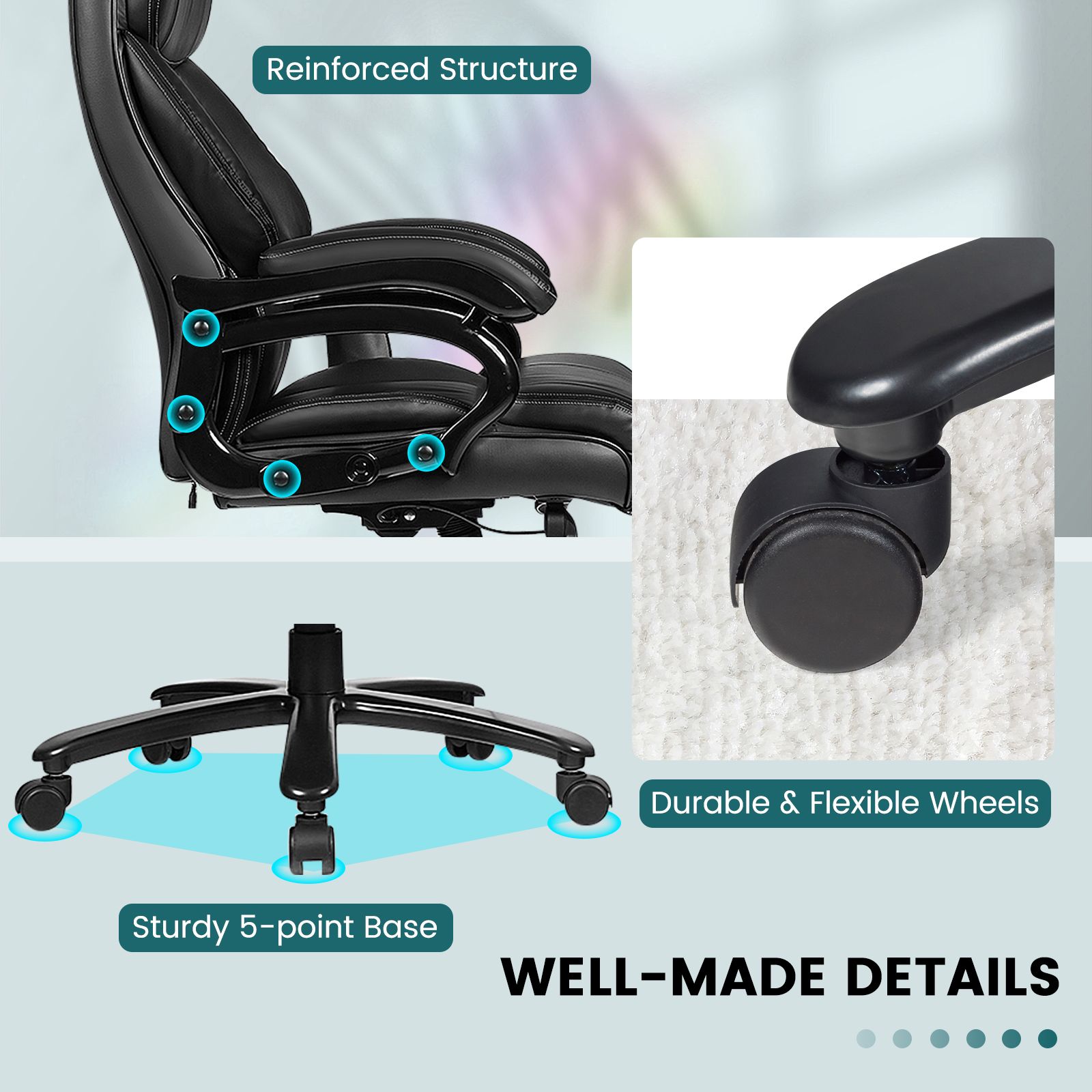 Ergonomic Office Chair with Padded Armrests and Adjustable Height